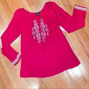 NWT New Directions Magenta Embroidered Blouse